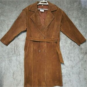Vintage Avon Fashion Geniune Suede Jacket Trench Coat Womens Medium 70's Long